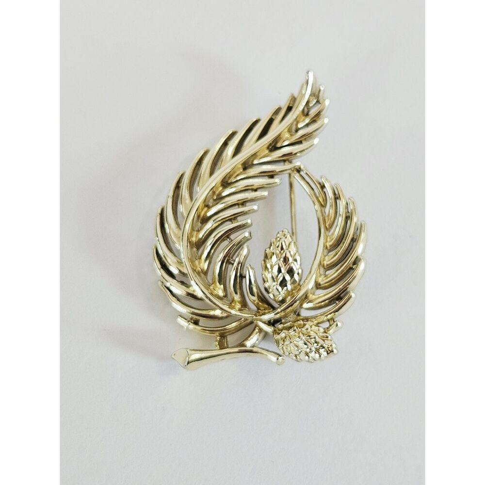 Vintage Lisner Signed '60s Autumn Leaves Gold Tone Pinecone Figural Brooch Pin